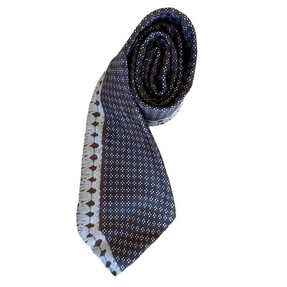 Ted Lapidus 100% Silk Brown Geometric Vintage Art Deco Italian Made Italy RARE - Picture 1 of 5